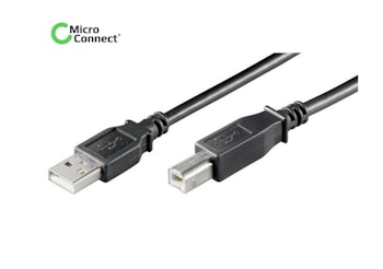 USB Kabel A(M) - B(M), 1,8m, Sort