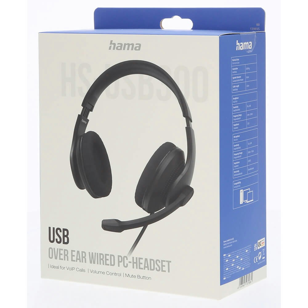 Hama Headset PC Office Stereo Over-Ear HS-USB300 V2 Svart