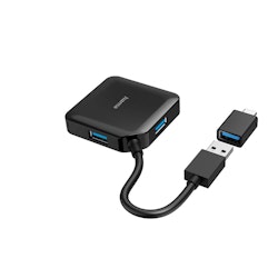 Hama USB Hub, 4 porter, USB 3.2 Gen 1, 5 Gbit/s, inkl. USB-C adapter.