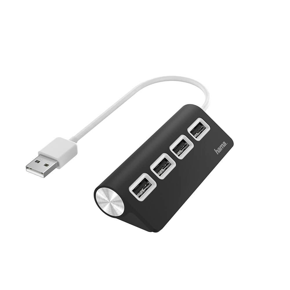 HAMA Hub USB-A 2.0 4x USB-A Porter 480 Mbit/s Svart