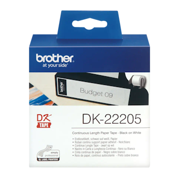 Brother original DK22205 taperull i papir i løpende lengde - sort på hvit, 62 mm bred