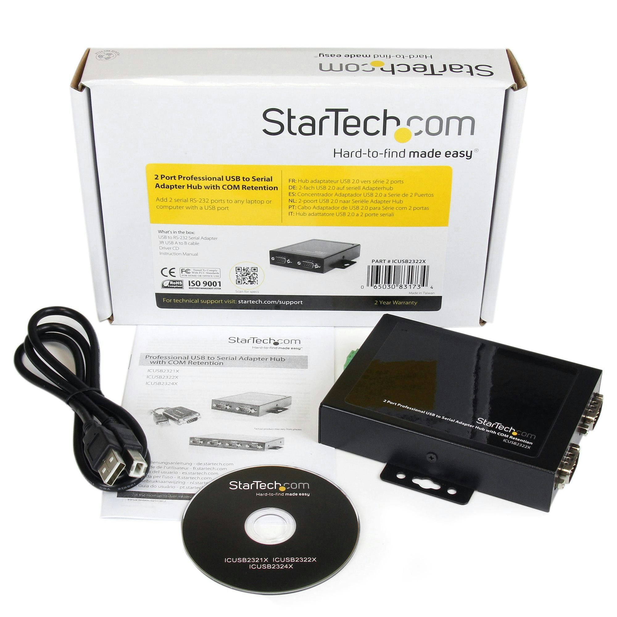 2 Port Wall Mountable USB to Serial Adapter Hub with COM Retention  ICUSB2322X - ITSHOP