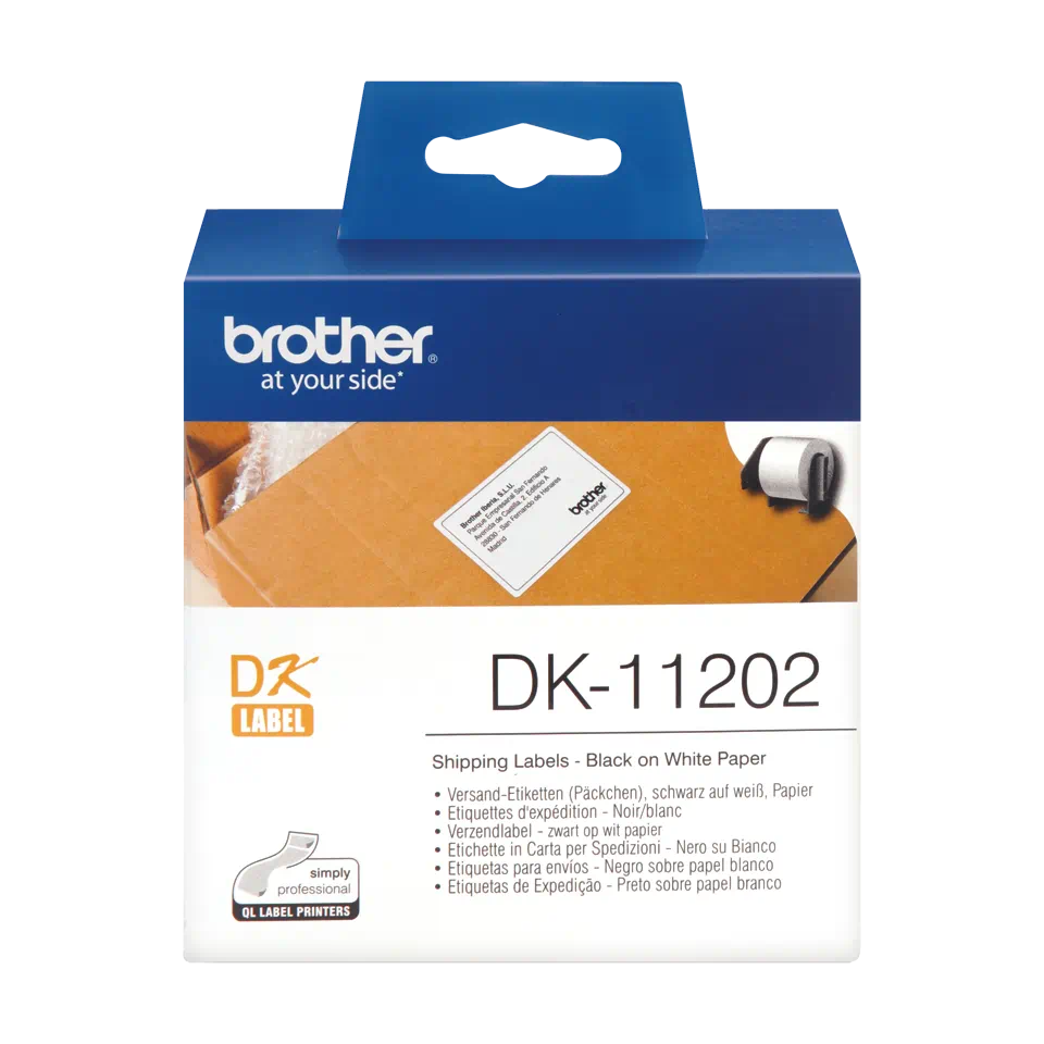 Brother original DK11202 forsendelsesetikett - sort på hvit, 62 mm x 100 mm