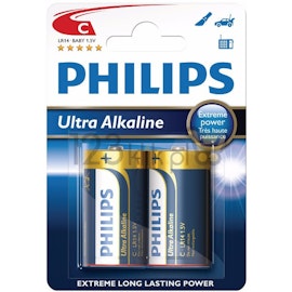 Philips Batteri LR14E2B/10, 2 PK, C Ultra alkalin.