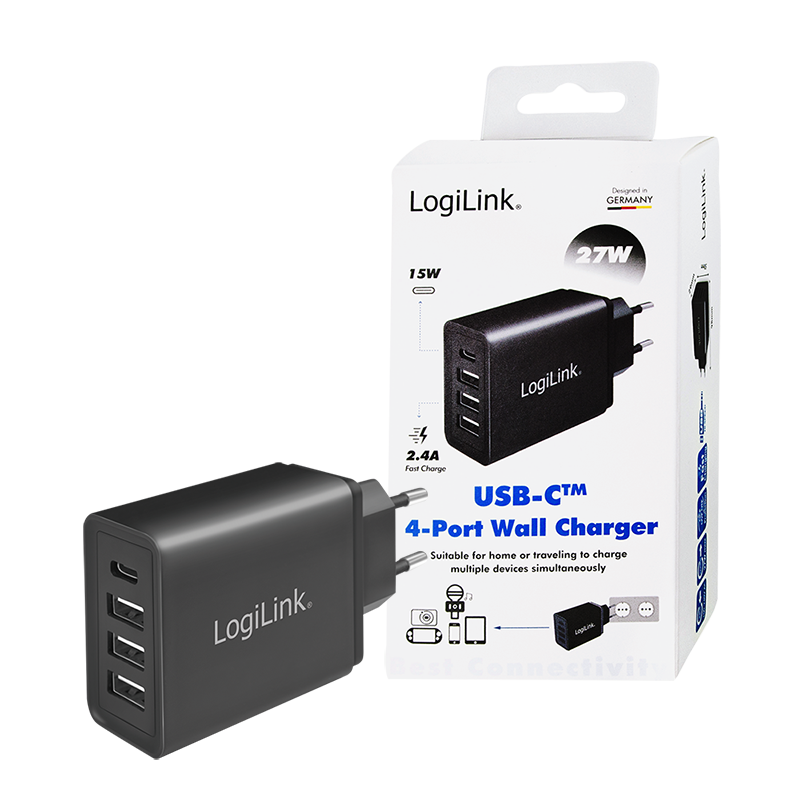 LOGILINK USB Veggladder 1x USB-C port & 3x USB-A port, 27W