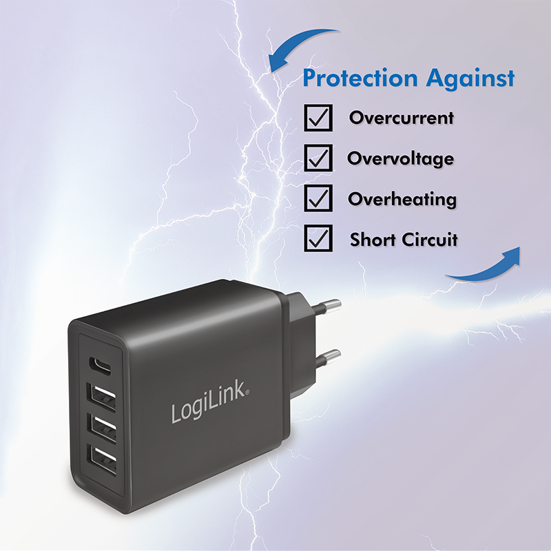 LOGILINK USB Veggladder 1x USB-C port & 3x USB-A port, 27W