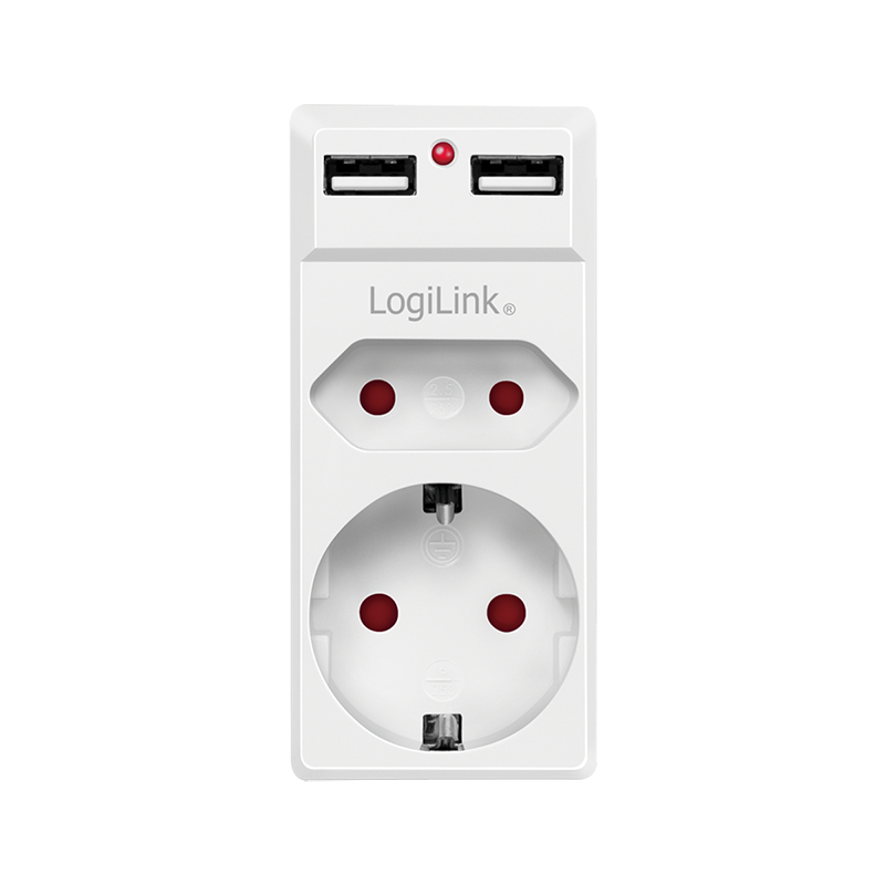 LOGILINK Genialt Strømadapter med strømuttak og 2x USB