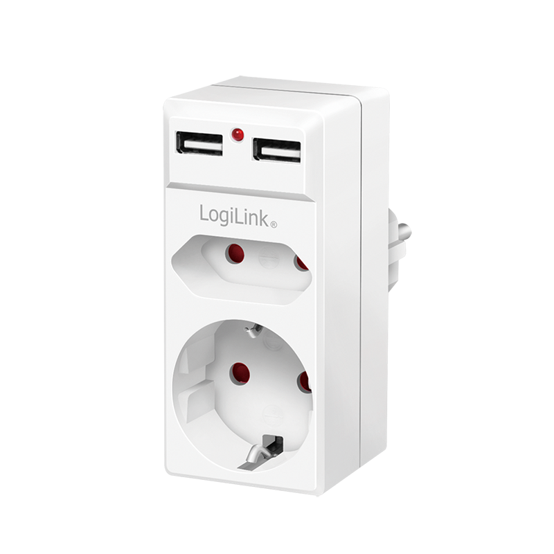 LOGILINK Genialt Strømadapter med strømuttak og 2x USB