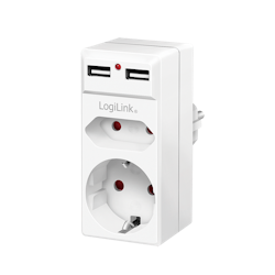 LOGILINK Genialt Strømadapter med strømuttak og 2x USB