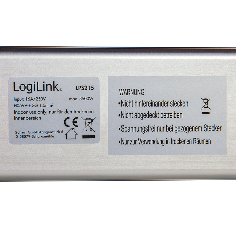 LOGILINK Strømforgrener 6 uttak m/ overspenningsvern 1,4m