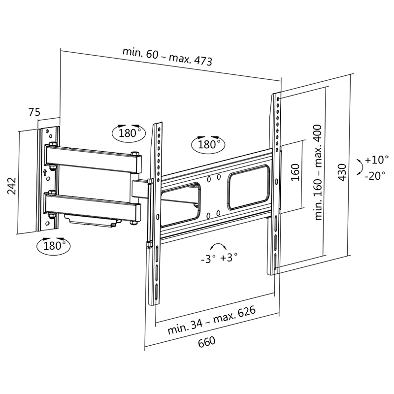 LOGILINK wall mount, 37–70", tilt, swivel, 50 kg max