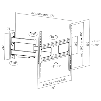 LOGILINK veggfeste, 37–70", tilt, swivel, 50kg max