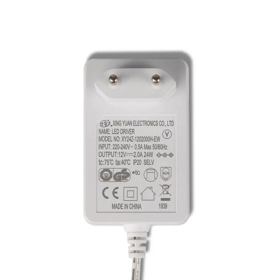 Strømforsyning til LED lyslenker 220V input til 12V output 2A / 24W - ITSHOP