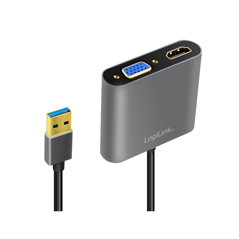 LOGILINK USB 3.0 til HDMI eller VGA 1080p, sort, 0.1 m