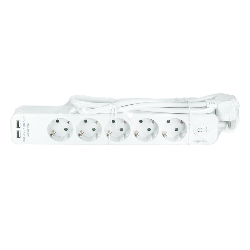 LOGILINK Strømforgrener 5x uttak og 2x USB 1,5m