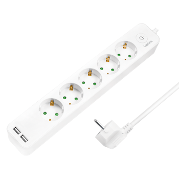 Logilink Strømforgrener 5x uttak og 2x USB 1,5m