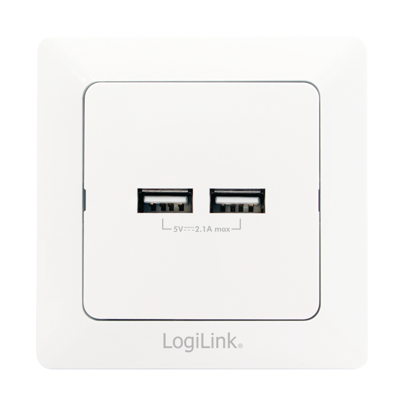 LOGILINK Vegguttak med 2x USB A kontakter