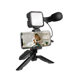 Universalt vlogger kit med LED lys, mikrofon og tripod for 5-7" smarttelefoner