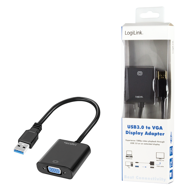 LOGILINK USB 3.0 han til VGA hun1080p, black, 0.15m