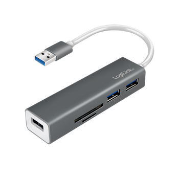 Loginink USB 3.0, 3-port hub med kortleser