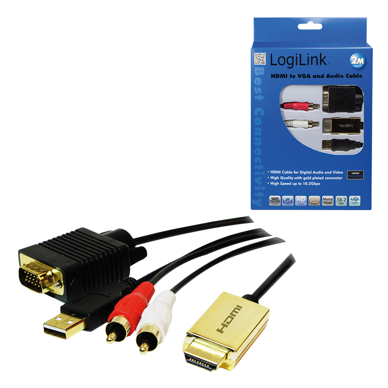 LOGILINK Proff HDMI til VGA med 2x RCA og 1x USB, 2m kabel