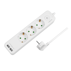 LOGILINK Grenuttak 3veis + bryter og 2x USB-A 1,5m, hvit