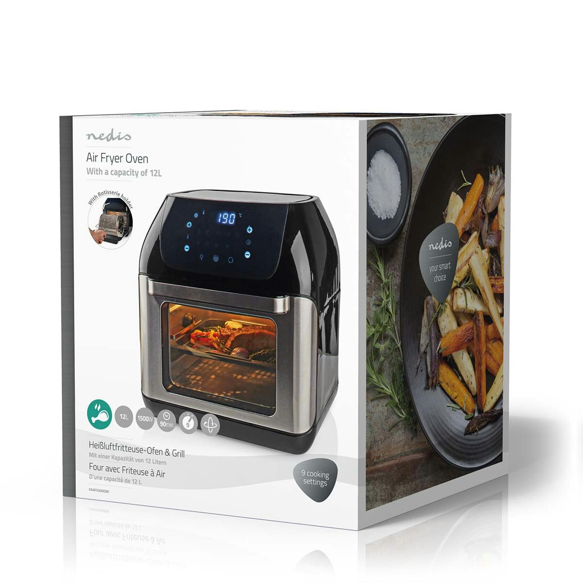 Nedis Airfryer 12 liter 1500W 9 i 1 luftfrityrovn