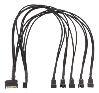 Splitter for PWM vifter | 4-pin til 5x4-pin | SATA strøm | 45cm