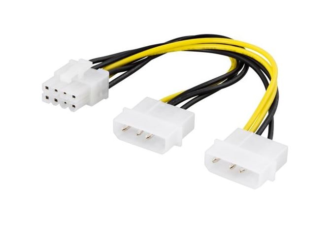 Adapter cable, 2xMolex 4-pin to 8-pin PCI-Express, 30 cm