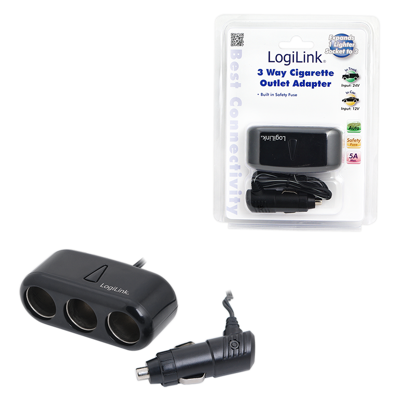 LOGILINK Cigarette lighter outlet adapter, 3-way, 120 W