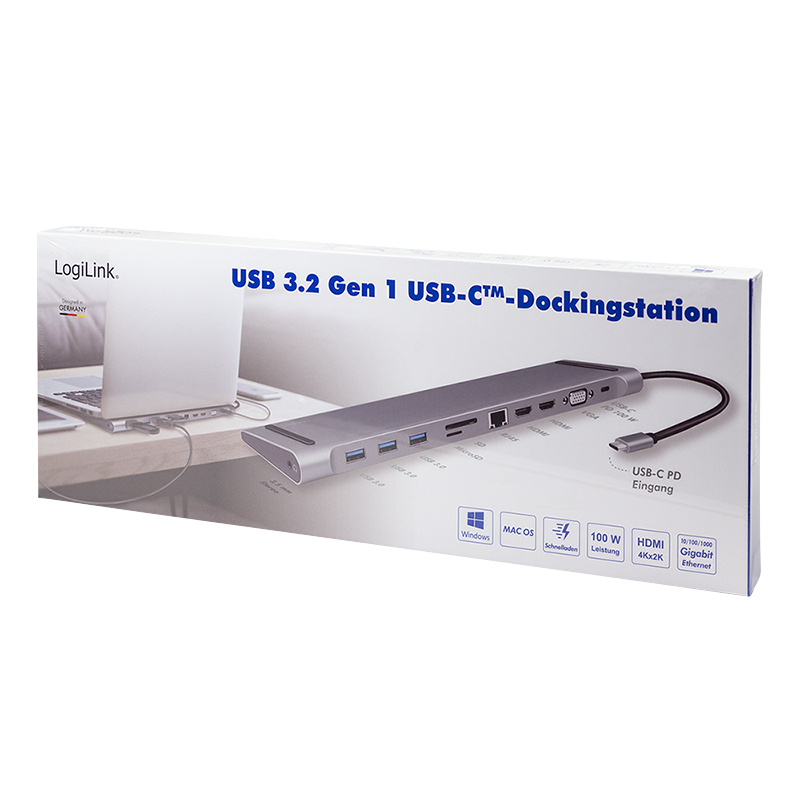 LOGILINK USB 3.2 Gen 1 Docking Station, USB-C, 11-Port, PD, silver