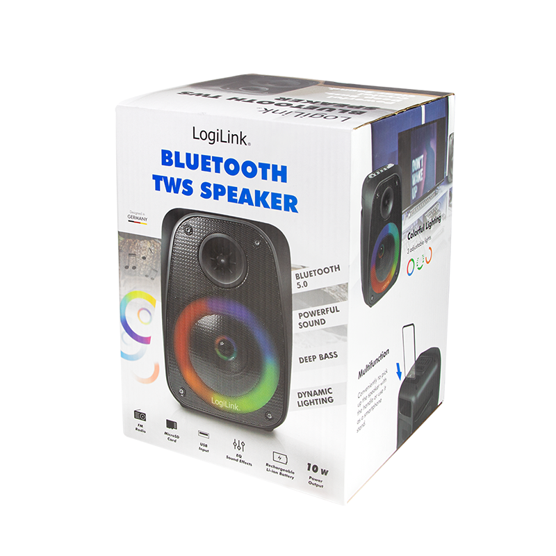 LOGILINK Mobile Bluetooth speaker with party light, TWS, 10 W, black