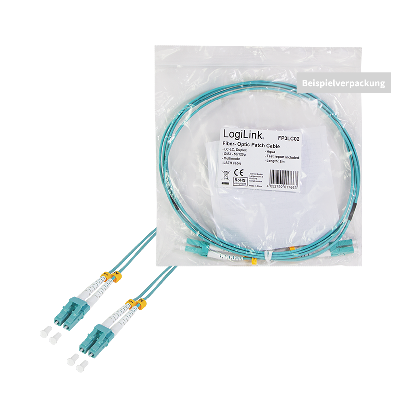 LOGLINK Fiber duplex patch cable, OM3, 50/125µ, LC-LC, aqua, 2m