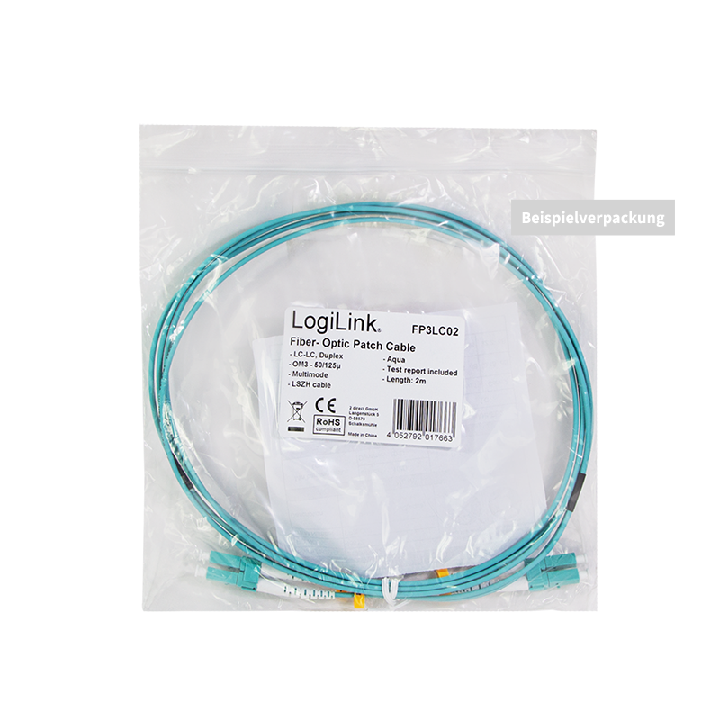 LOGLINK Fiber duplex patch cable, OM3, 50/125µ, LC-LC, aqua, 2m