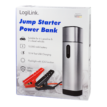 LOGILINK Powerbank 10000 mAh, 2x USB-A, car jump starter, lommelykt