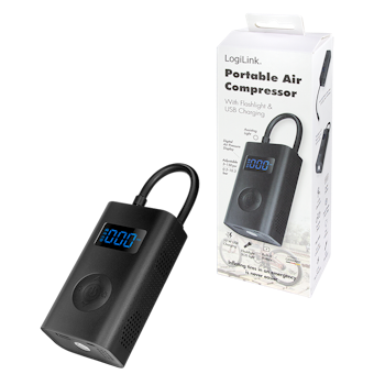 LOGILINK Oppladbar kompressor 4000mAh powerbank og lommelykt