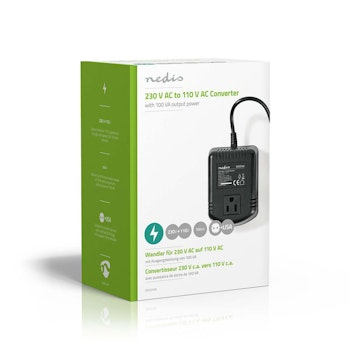 Strøm omformer / konverter 230VAC til 110VAC | 100 W | Jordet kontakt | Sort