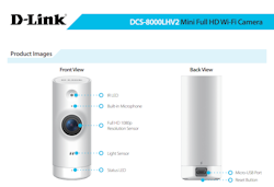D-Link Mini Wi-Fi Kamera Full HD-oppløsning 1080P@30fps
