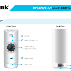 D-Link Mini Wi-Fi Kamera Full HD-oppløsning 1080P@30fps