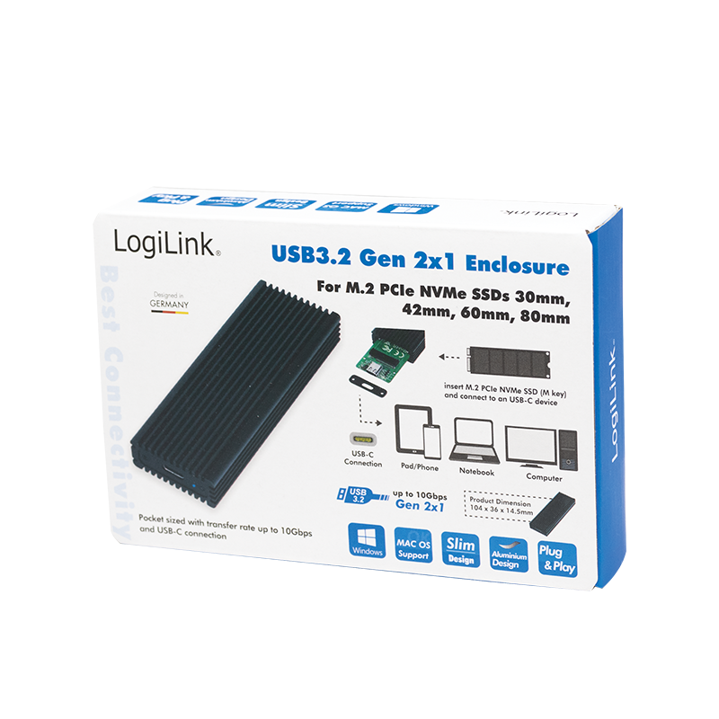 LOGILINK UA0346 Harddiskkabinett, M.2 PCIe NVMe, USB 3.2 Gen 2