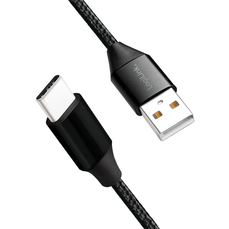 LOGILINK USB 2.0 Type-C-kabel, C/M til USB-A/M, stoff, svart, 0,3 m