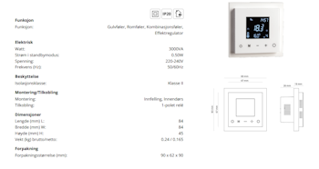 Varmekabel termostat opp til 3000W 13A / 1-pol