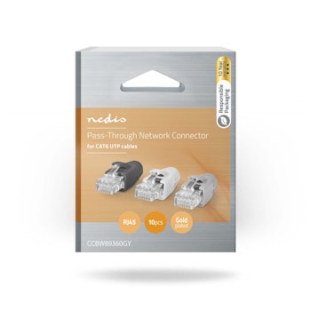 Nettverksplugg RJ45 Pass Through | UTP CAT6 | Rett | Gull belagt | 10 stk