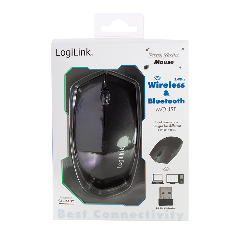 LOGILINK Ergonomisk trådløs og Bluetooth-mus, 2,4 GHz, 1200 dpi