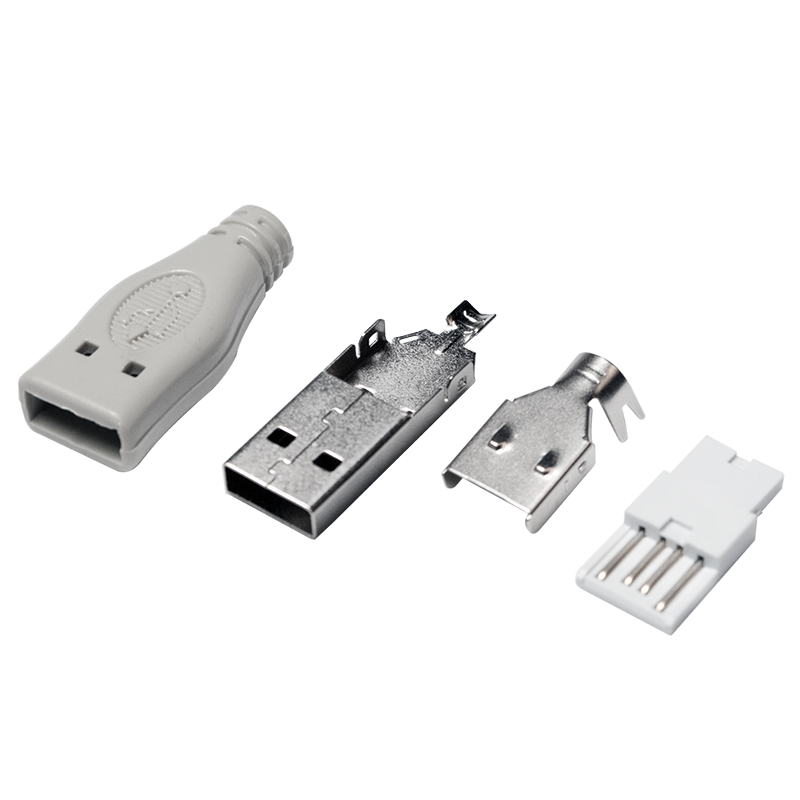 LOGILINK USB 2.0-kontakt for selvmontering, USB-A/M, loddeversjon, grå