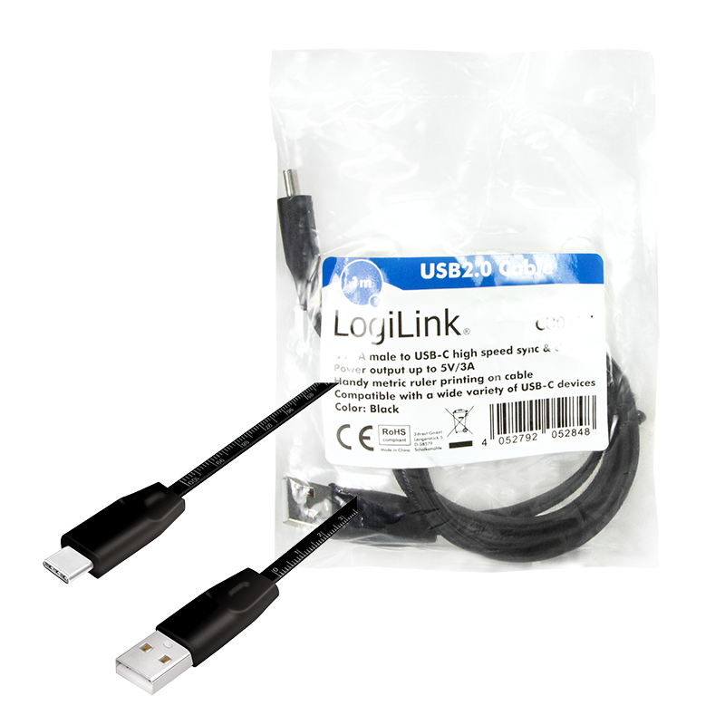 LOGILINK USB-C kabel, C/M til USB-A/M, svart, 1 m