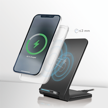 Smarttelefonstativ med trådløs ladefunksjon | 15W | Sort
