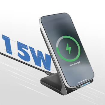 Smarttelefonstativ med trådløs ladefunksjon | 15W | Sort