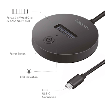 LOGILINK USB 3.2 Gen 2 Quickport, 1-port for M.2 NVMe (PCIe) og SATA (NGFF) SSD-er
