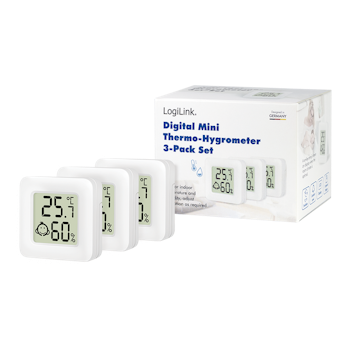 LOGILINK termo-hygrometer (sett med 3), med komfortnivå emoji-display, hvit